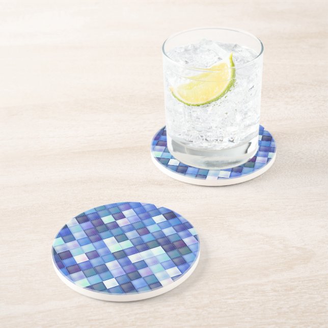 Video Game Pixels Blue Square Pattern Coaster (Side)