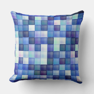Video Game Pixels Blue Square Pattern Cushion