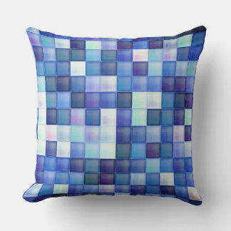 Video Game Pixels Blue Square Pattern Cushion