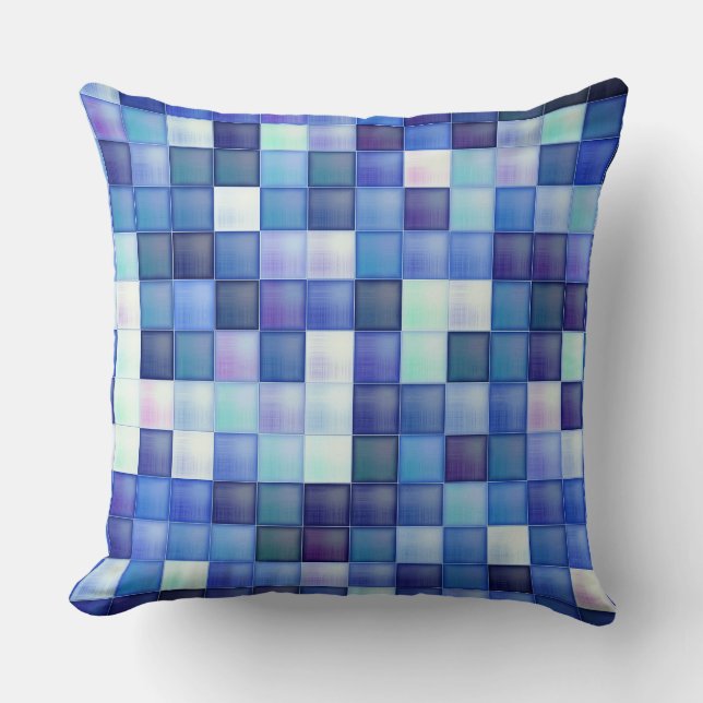 Video Game Pixels Blue Square Pattern Cushion (Front)