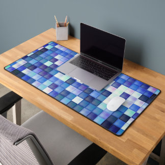 Video Game Pixels Blue Square Pattern Desk Mat