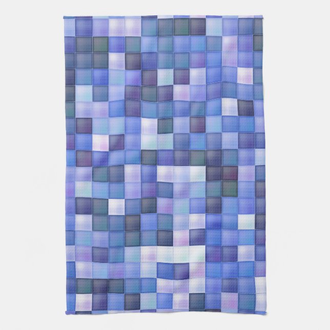 Video Game Pixels Blue Square Pattern Tea Towel (Vertical)