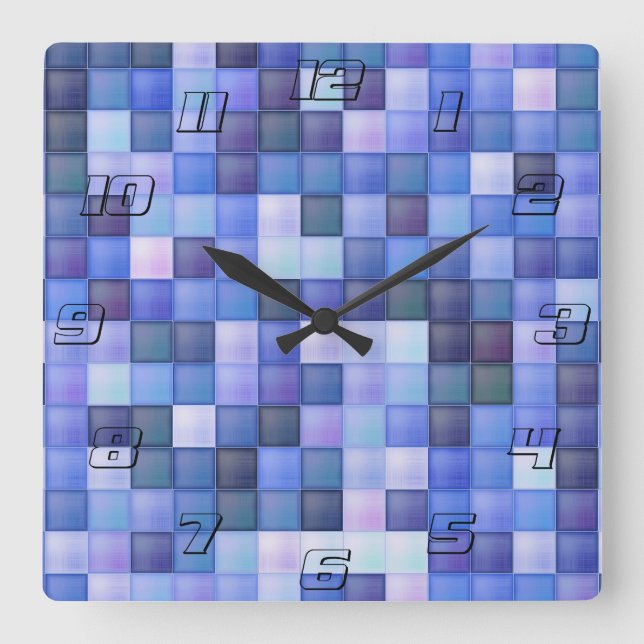 Video Game Pixels Blue Square Pattern Wall Clock (Front)