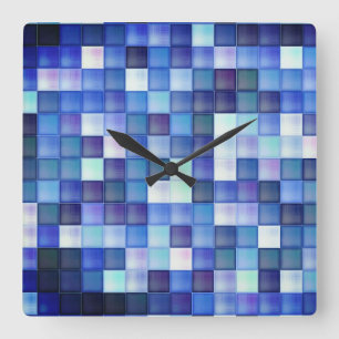 Video Game Pixels Blue Square Pattern Wall Clock
