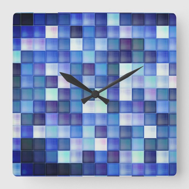 Video Game Pixels Blue Square Pattern Wall Clock (Front)