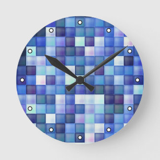 Video Game Pixels Blue Square Pattern with Dots Round Clock