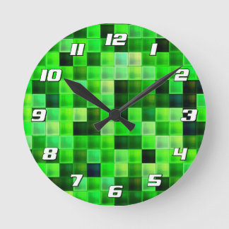 Video Game Pixels Green Square Patter with Numbers Round Clock