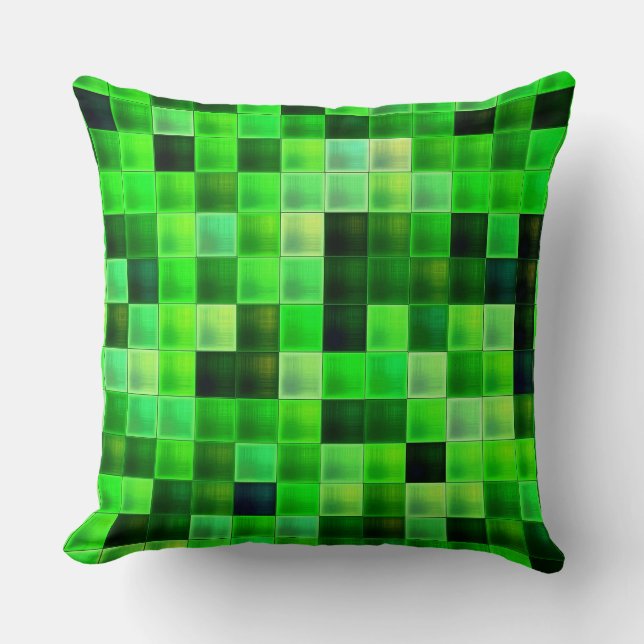 Video Game Pixels Green Square Pattern Cushion (Front)