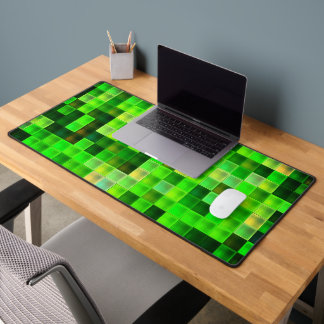 Video Game Pixels Green Square Pattern Desk Mat