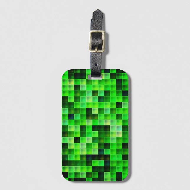 Video Game Pixels Green Square Pattern Luggage Tag (Front Vertical)