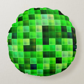 Video Game Pixels Green Square Pattern Round Cushion