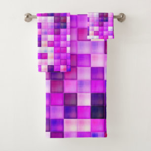 Video Game Pixels Pink Square Pattern Bath Towel Set