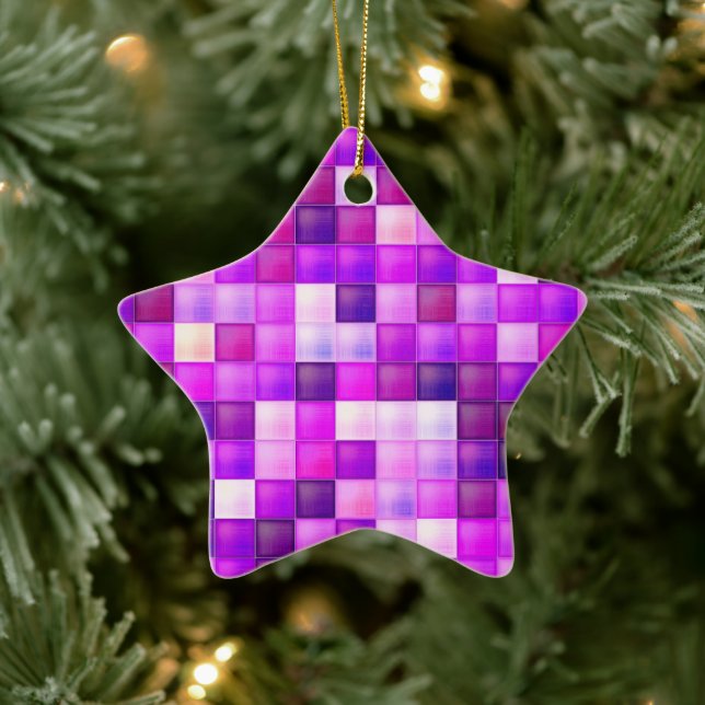 Video Game Pixels Pink Square Pattern Ceramic Tree Decoration (Tree)