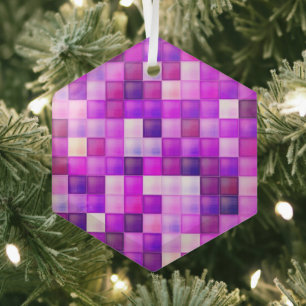 Video Game Pixels Pink Square Pattern Glass Tree Decoration
