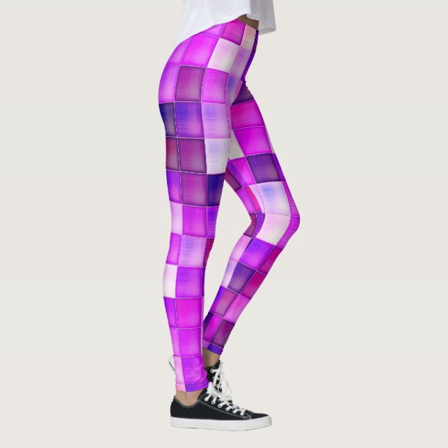 Video Game Pixels Pink Square Pattern Leggings (Right)