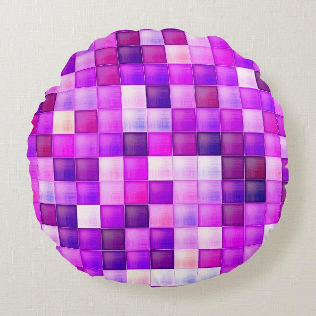 Video Game Pixels Pink Square Pattern Round Cushion (Front)