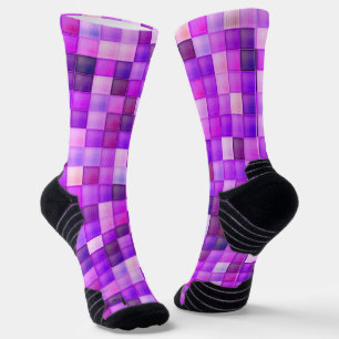 Video Game Pixels Pink Square Pattern Socks
