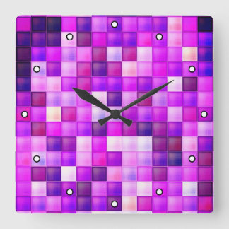 Video Game Pixels Pink Square Pattern with Dots Wall Clock