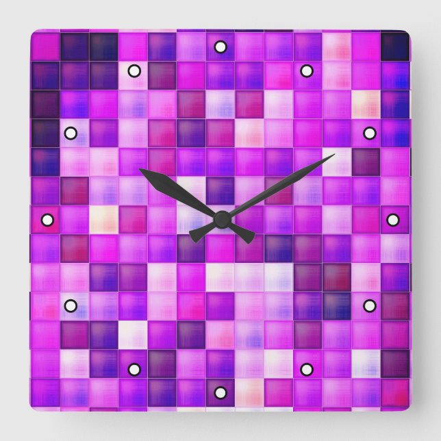 Video Game Pixels Pink Square Pattern with Dots Wall Clock (Front)