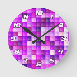 Video Game Pixels Pink Square Pattern with Numbers Round Clock