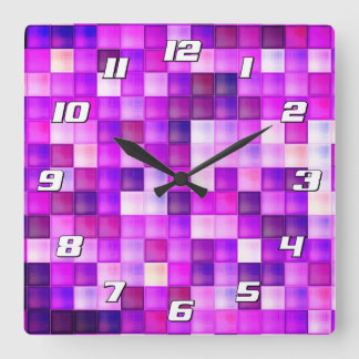 Video Game Pixels Pink Square Pattern with Numbers Wall Clock