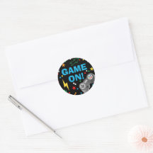 Video Game Round Sticker for Birthday Labels Decor
