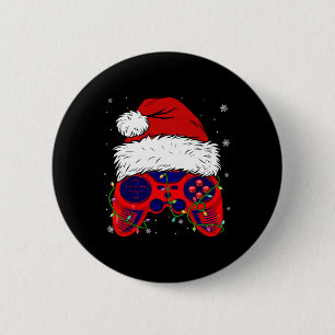 Video Game Santa Hat Fun Christmas Pjs Lights Boys 6 Cm Round Badge