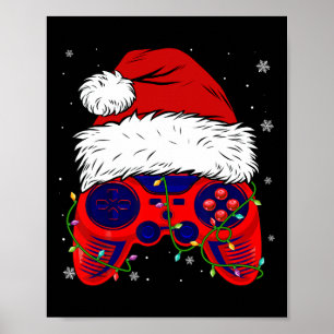 Video Game Santa Hat Fun Christmas PJs Lights Boys Poster
