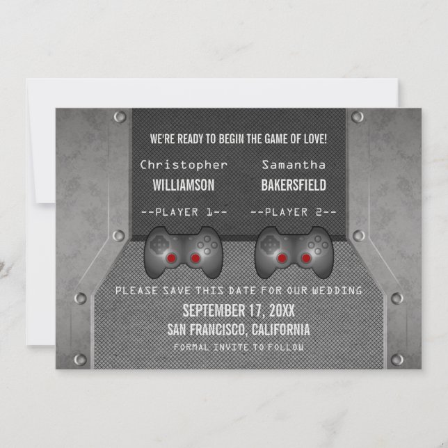Video Game Save the Date Invite, Grey (Front)