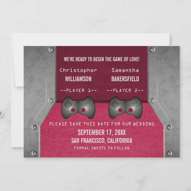 Video Game Save the Date Invite, Pink (Front)