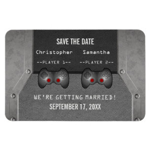 Video Game Save the Date Magnet, Grey Magnet