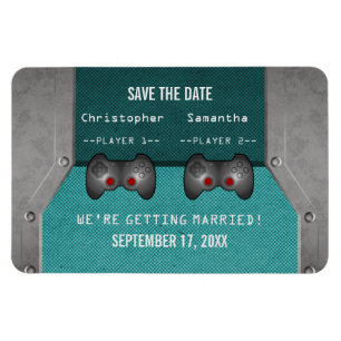 Video Game Save the Date Magnet, Teal Magnet