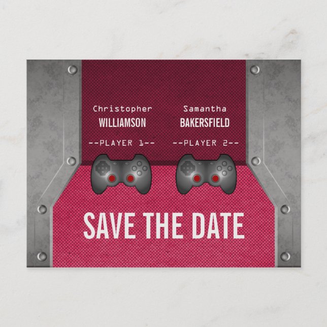 Video Game Save the Date Postcard, Pink Announcement Postcard (Front)