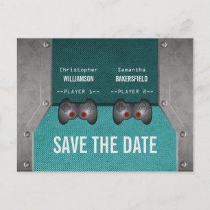 Video Game Save the Date Postcard, Teal Announcement Postcard