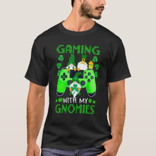 Video Game Shamrock Hat Gaming With My Gnomies Pat T-Shirt