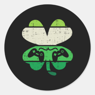 Video Game Shamrock Retro St Patricks Day Boys Men Classic Round Sticker