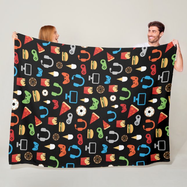 Video Game Snacks Party Kids Gamer Gaming Fleece Blanket (In Situ)