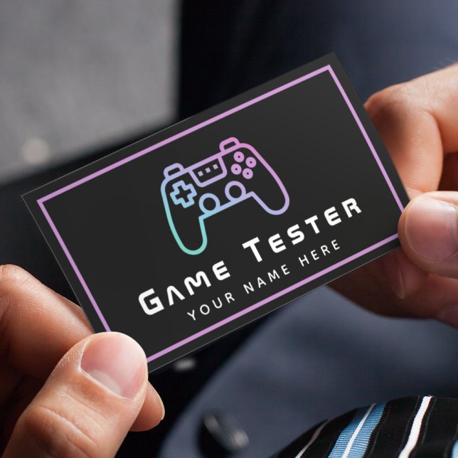 Video Game Tester Developer Gamer Modern Pink Neon Business Card (Creator Uploaded)