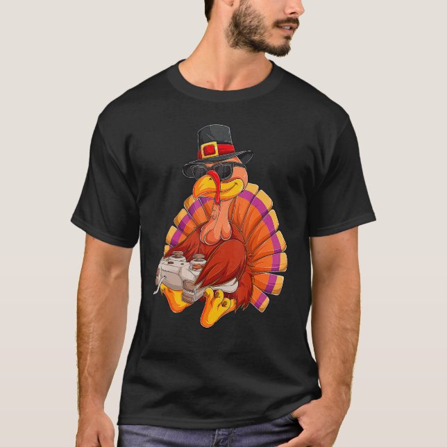 Video Game Thanksgiving Turkey Gamer Boys Kids Tee (Front)