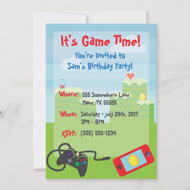 Video Game Themed Birthday Invitation (Front)