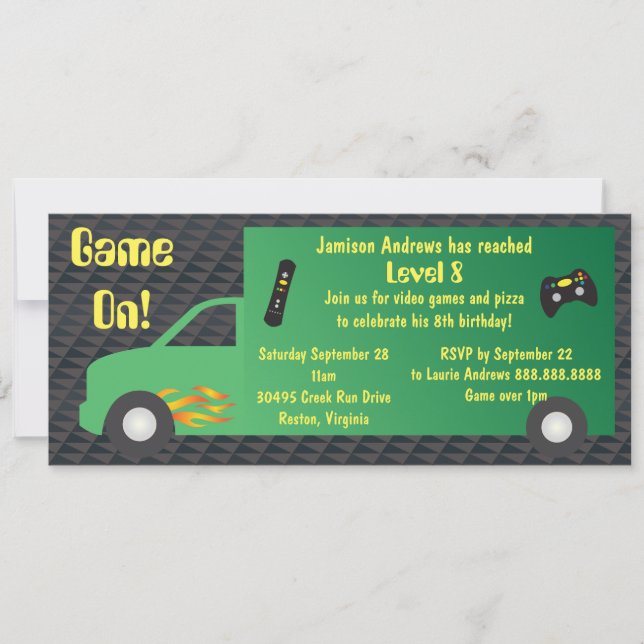 Video Game Truck Birthday Party Invitation (Front)