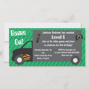 Video Game Truck Birthday Party Invitations