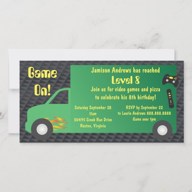 Video Game Truck Birthday Party Invitations (Front)
