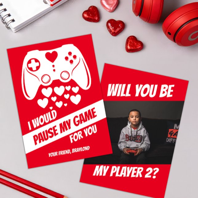 Video Game Valentines Day Card (Video Game Kids Photo Valentines Day Card)