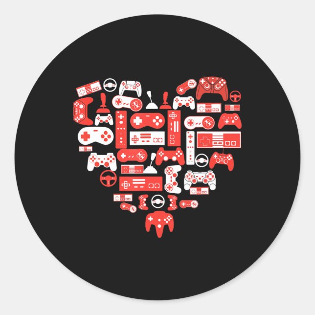 Video Game Valentines Day  for Boys Kids Teenagers Classic Round Sticker (Front)