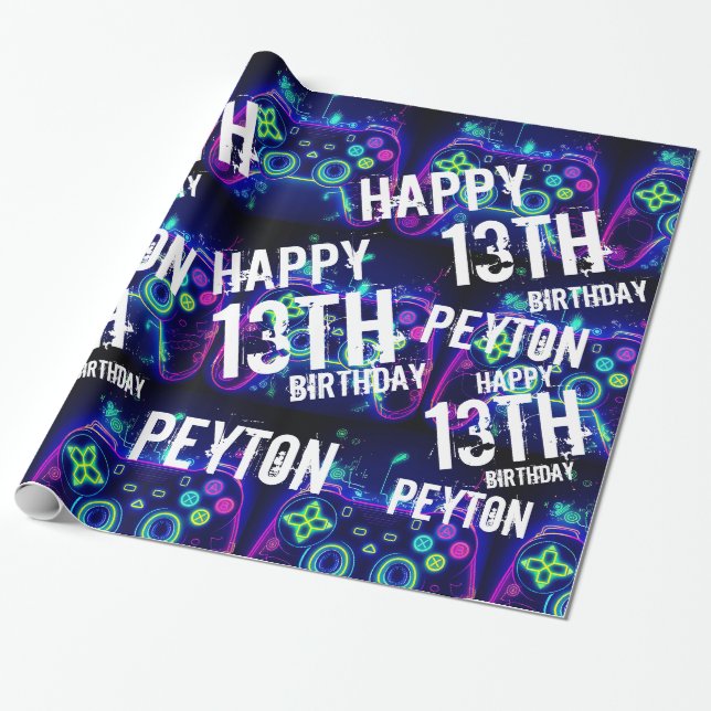 Video Gamer Arcade Gaming Level Up Birthday Wrapping Paper (Unrolled)