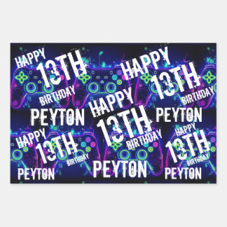 Video Gamer Arcade Gaming Level Up Birthday Wrapping Paper Sheet