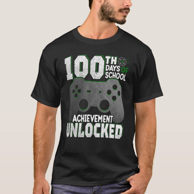 Video Gamer Boy Level 100 Unlocked Happy 100th Day T-Shirt (Front)