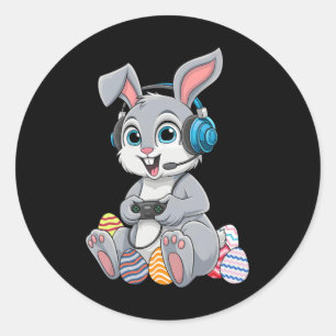 Video Gamer Bunny Egg Gaming Boys Men Kids Happy E Classic Round Sticker