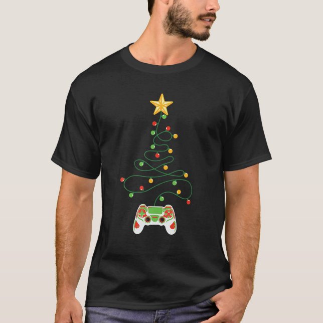 Video Gamer Controller Merry Christmas Tree Decor  T-Shirt (Front)